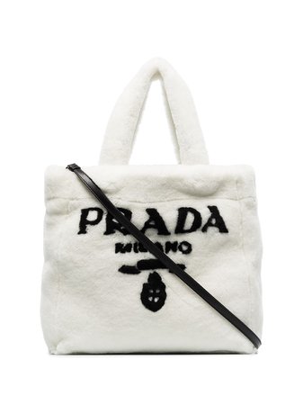 Prada logo shearling tote bag - FARFETCH