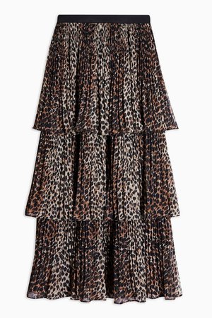 Brown Leopard Print Tiered Pleated Skirt | Topshop