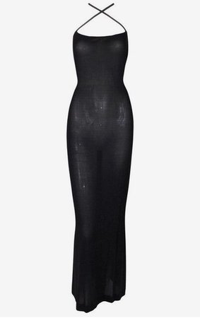 1998 Gucci by Tom Ford Sheer Black Slinky Plunging Cross Strap Gown Dress