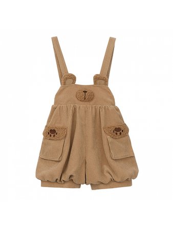 Cute Bear Cub Brown Sweater / Corduroy Overall Shorts Set for Kids