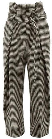 Tailored Houndstooth Wool Trousers - Womens - Black Cream