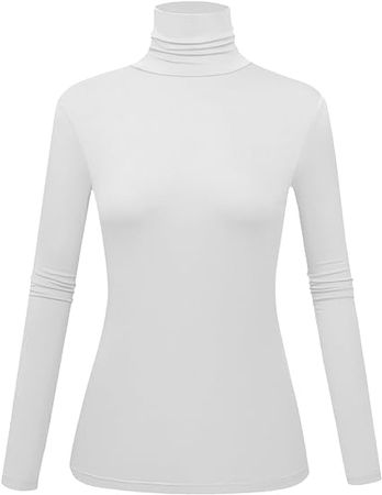 White Turtleneck for Women Long Sleeve Yoga Tops Fitted Turtleneck Sweater Scrub Undershirts for Women (White Large) at Amazon Women’s Clothing store