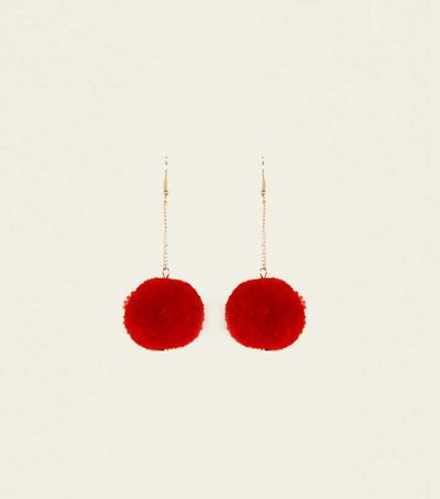 Red Pom Pom Chain Drop Earrings | New Look