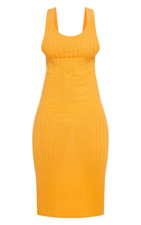 PLT Orange Knitted Rib Scoop Detail Split Midi Dress