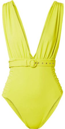 Belted Ruched Swimsuit - Chartreuse