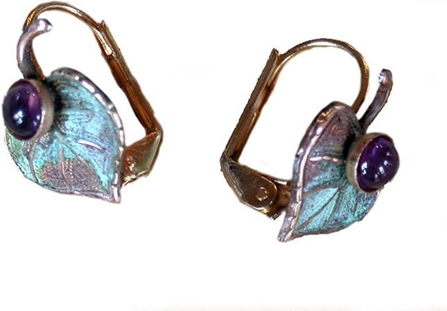 Amazon.com: Verdigris Patina Brass Mulberry Leaf Earrings - Amethyst - USA Made: Dangle Earrings: Clothing, Shoes & Jewelry