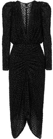 Maray Ruched Devoré-velvet And Tulle Dress - Black