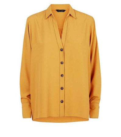 Yellow Open Collar Button Through Shirt | New Look