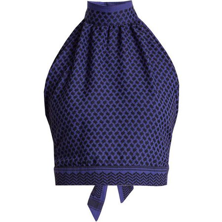 Cecilie Copenhagen Open-back scarf-jacquard cotton halterneck top