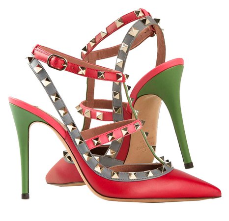 red green pink multicolor Valentino rockstud pumps - AvenueSixty