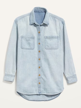 Oversized Boyfriend Utility-Pocket Jean Shirt for Women | Old Navy