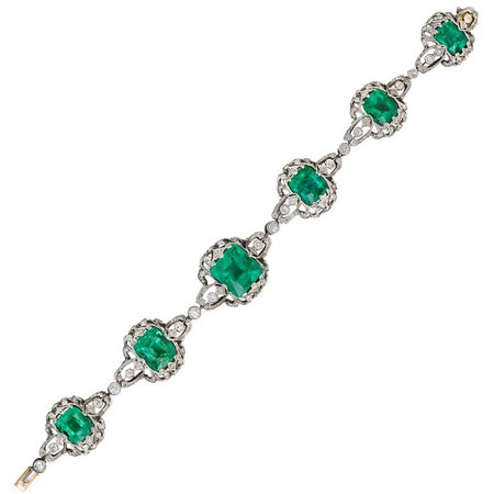 BLACK, STARR and FROST Antique Emerald and Diamond Bracelet For Sale at 1stdibs