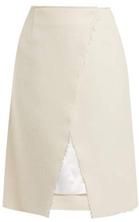 Raw Edged Virgin Wool Blend Twill Skirt - Womens - Cream