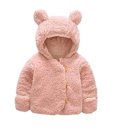 QIANMEI Toddler Baby Boys Girls Fur Hoodie Winter Warm Coat Jacket Cute Bear Shape Thick Clothes Pink