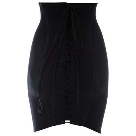 Dolce and Gabbana black corseted lace up spandex mini skirt, A/W 1997 For Sale at 1stdibs