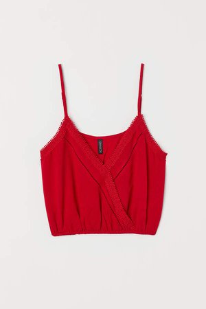 V-neck Camisole Top with Lace - Red