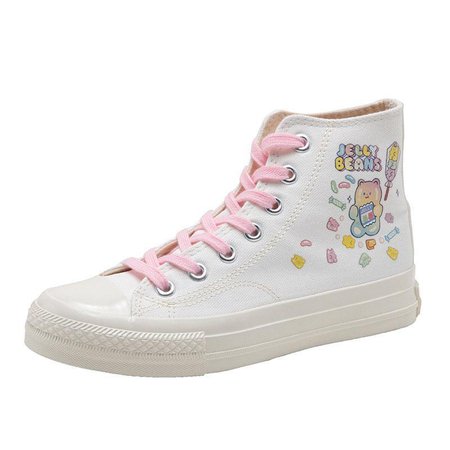 Cartoon Colorful Bear JELLY BEANS Print High Top Canvas Shoes