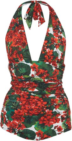 Ruched Printed Halterneck Swimsuit