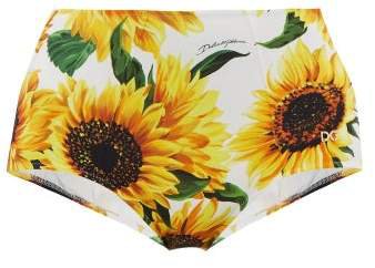 High Rise Sunflower Print Bikini Briefs - Womens - Yellow Print