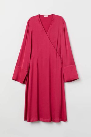 Satin Wrap Dress - Pink