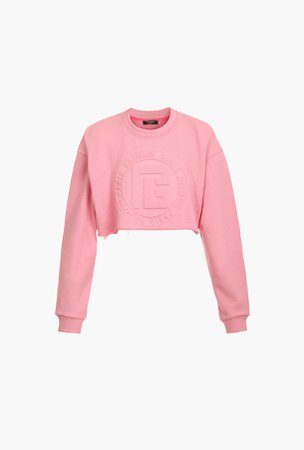Cropped light pink sweatshirt with embossed Balmain logo BALMAIN