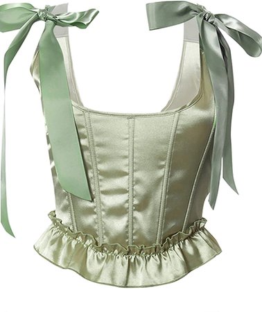 Amazon.com: Women's Frill Smocked Crop Tank Top Bandage Bustier Corset Tie Shoulder Strap Lace-Up Corset Tops (Green, Small) : Clothing, Shoes & Jewelry