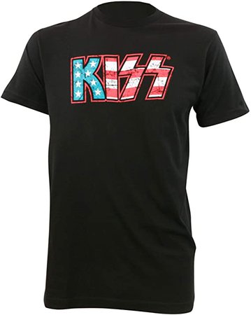 Amazon.com: Bravado KISS Distressed Americana Logo Unisex Short Sleeve T-Shirt-Black-Large: Clothing