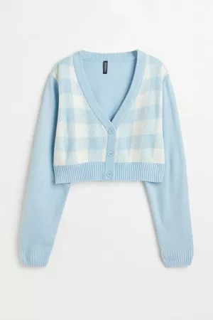 Short Cardigan - Light blue/white plaid - Ladies | H&M US