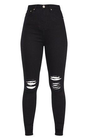 Tall Black Knee Rip 5 Pocket Skinny Jean | PrettyLittleThing
