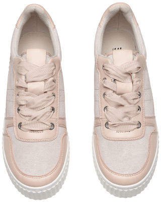Leather and Suede Sneakers - Beige