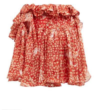 Dolores Ruffled Silk Blend Mini Skirt - Womens - Red