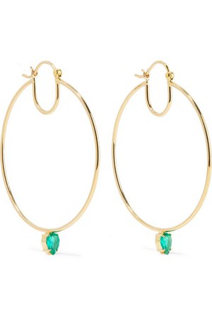 Jemma Wynne | 18-karat gold emerald hoop earrings | NET-A-PORTER.COM