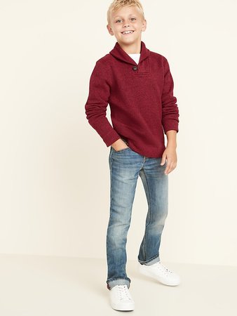 Boy Model Cowl Neck Sweater Red Curry with Denim Jeans Old Navy
