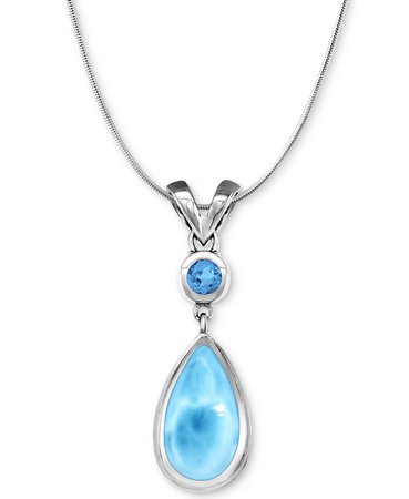 Sterling Silver Marahlago Larimar & Blue Topaz Pendant Necklace
