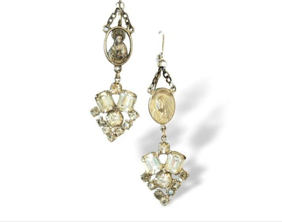 Vintage rosary earrings Catholic rosary earrings with | Etsy