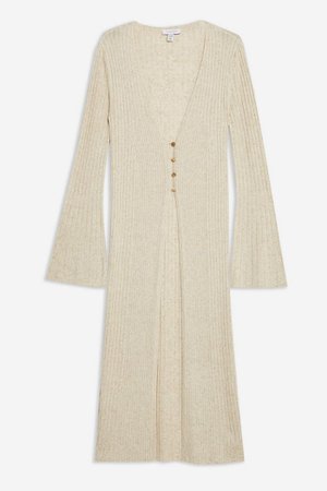 Knitted Open Longline Cardigan with Linen | Topshop neutral