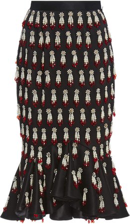 Rodarte Bead-Embellished Satin Midi Skirt