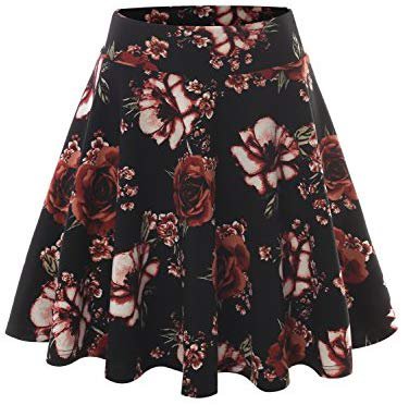 ALL FOR YOU Women's Crepe Pattern Versatile Stretchy Flared Skater Skirt Printed Olive Medium: Buy Online at Best Price in UAE - Amazon.ae