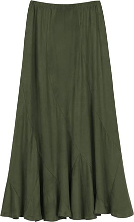 Urban CoCo Women's Vintage Elastic Waist A-Line Long Maxi Skirt (XL, Army Green) at Amazon Women’s Clothing store