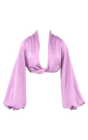 Clothing : Tops : 'Tosca' Lilac Silky Satin Plunge Blouson Top