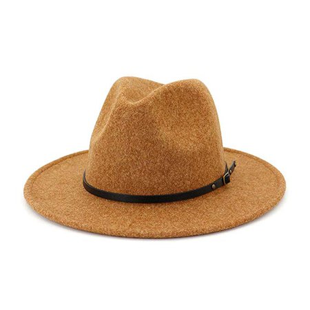 Lisianthus Womens Classic Wool Fedora with Belt Buckle Wide Brim Panama Hat A-Beige at Amazon Women’s Clothing store