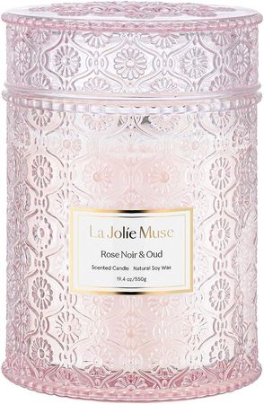 Amazon.com: LA JOLIE MUSE Rose Noir & Oud Scented Candle, Rose Candle for Home, Candle Gift for Women, Wood Wicked Glass Jar Candles for Home Scented, Large Candle, Long Burning Time, 19.4 Oz : Home & Kitchen