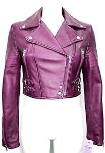 Purple cropped leather jacket