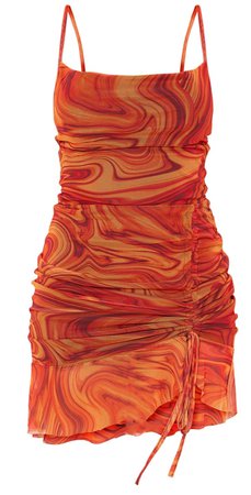 orange marble ruffle dress