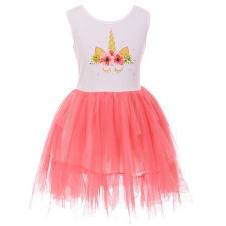 Toddler Girls Sleeveless Unicorn Tutu Tulle Birthday Party Flower Girl Dress Coral 2T XS (P501354P) - Walmart.com