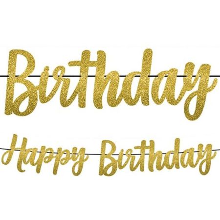 Happy Birthday Banner Decoration, Glitter Gold Party City