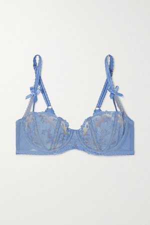Blue Florella embroidered tulle underwired bra | Agent Provocateur | NET-A-PORTER