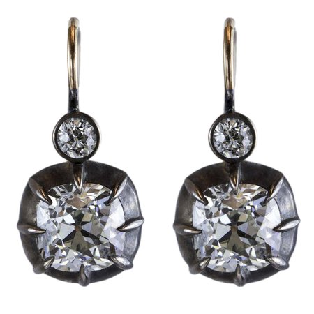 Antique Old Mine Diamond Silver Gold Earrings For Sale at 1stDibs