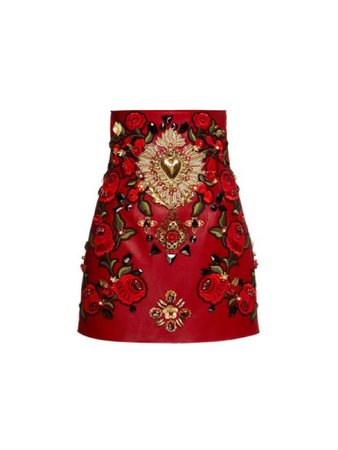 Red floral skirt