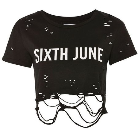 Distressed Crop Logo T-Shirt by Sixth June